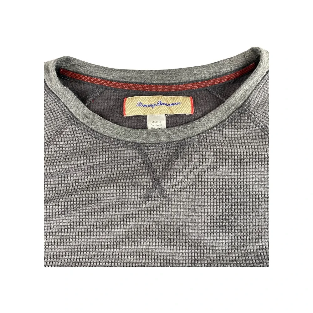 Tommy Bahama Mens LS Waffle Knit Crew Neck Pullover Shirt‎ M M Gray Red Accent